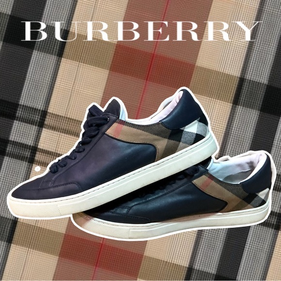 Burberry Cheshane low-rise leather and plaid sneakers. Sz 42 (US 9.5)  Authentic - Picture 1 of 9